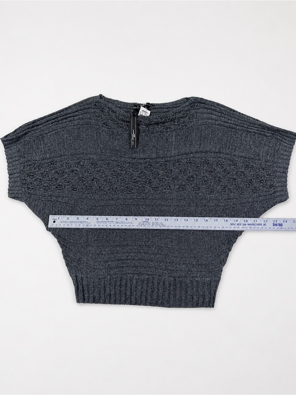 Umgee USA Women’s Size L Charcoal Gray Open Knit Batwing Sweater Top - Picture 9 of 9